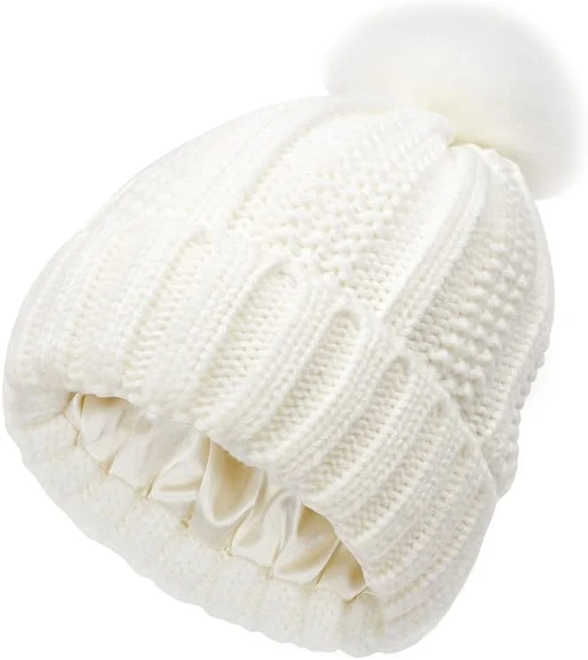 Toeecy, bonnet d’hiver doublé satin avec pompon