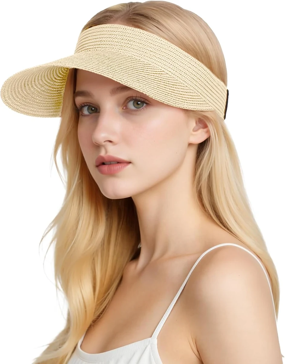 Sefirst, chapeau de soleil pliable en paille pour femme