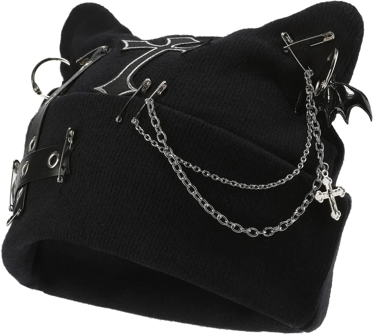 Muorruo, bonnet gothique tricoté avec oreilles de chat